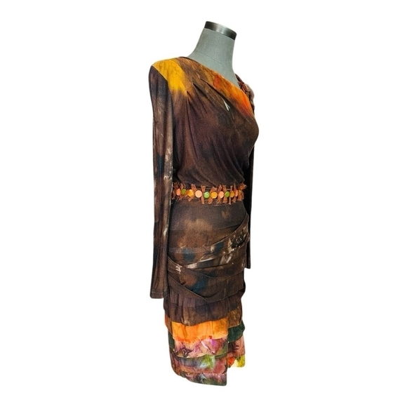 Maria Grazia Severi Brown Multicolor Midi Dress IT 42 US 6 Long Sleeve - Picture 5 of 9